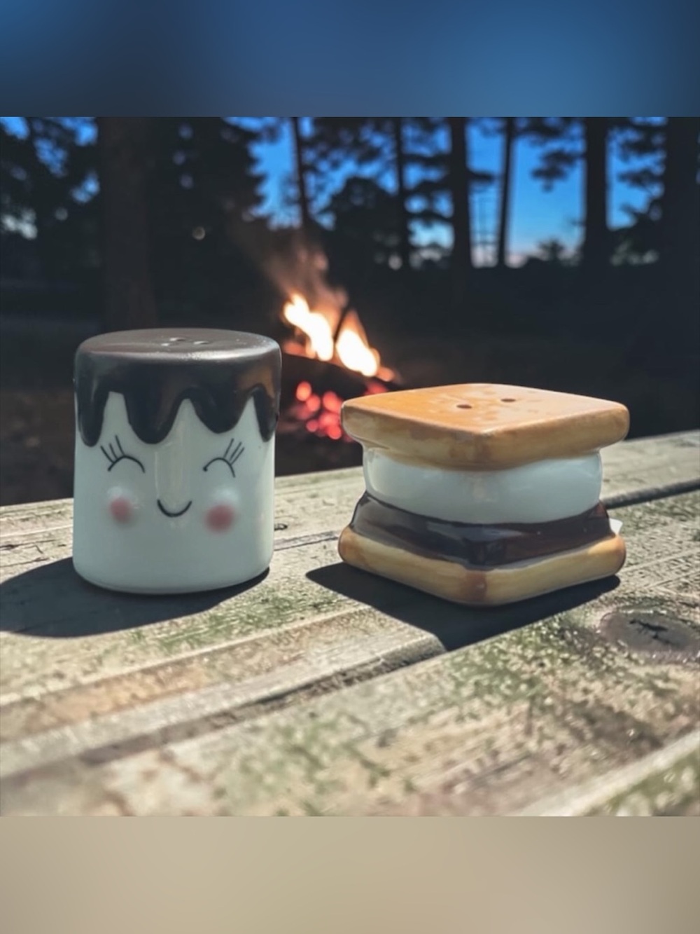 Smiley Marshmallow & S'mores Ceramic Salt and Pepper Shakers - White, Brown, Tan